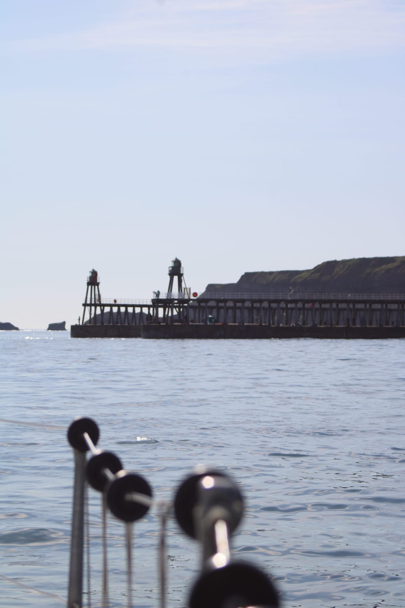 Whitby pier taken from aboard Icon sv.